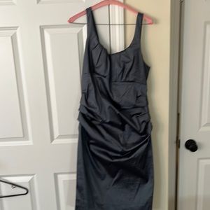 Dress with jacket.  Shiny dark gray